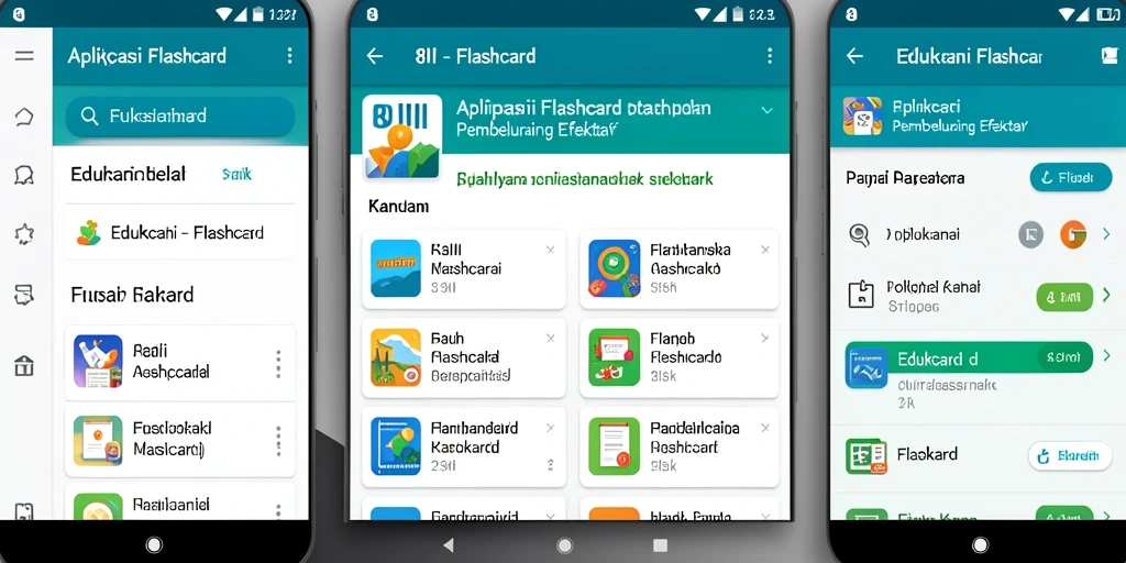 Antarmuka aplikasi 8II dengan fitur Flashcard interaktif.