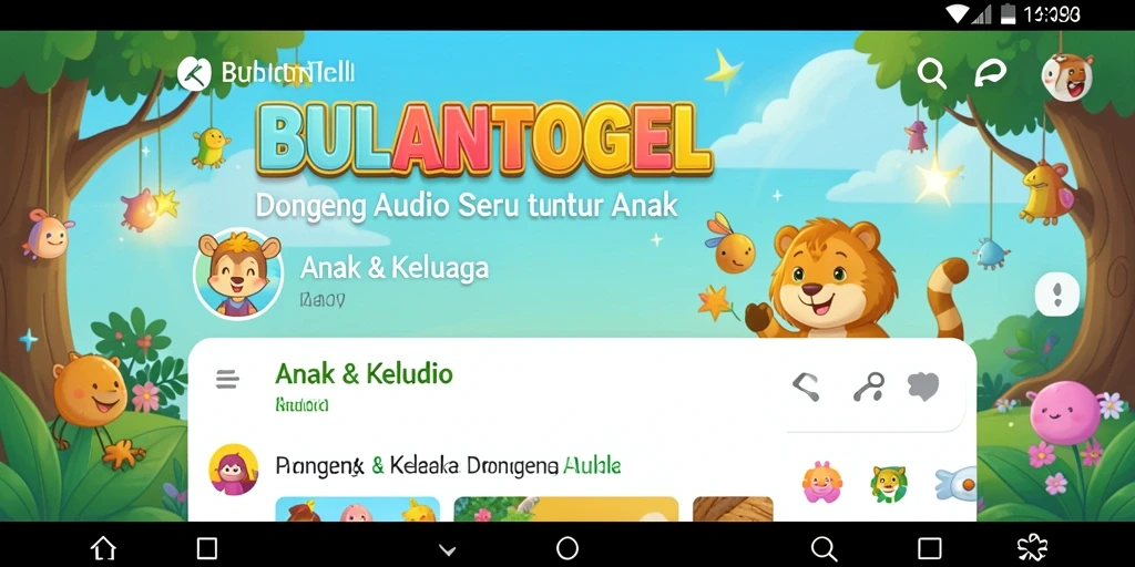 Tampilan antarmuka ramah untuk mendengarkan dongeng audio.