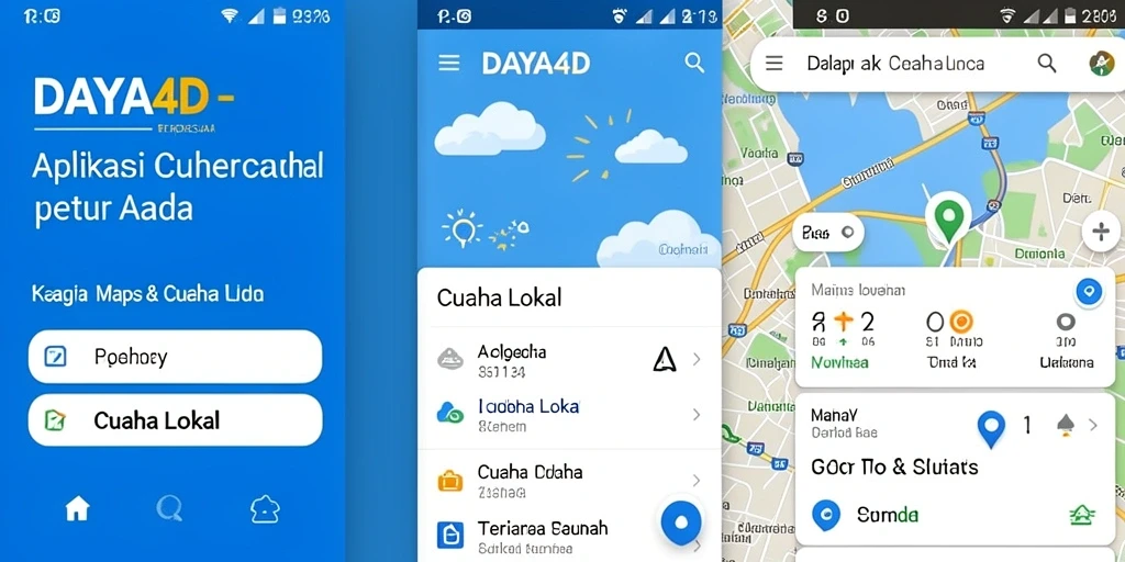 Tampilan utama aplikasi DAYA4D menampilkan informasi cuaca lokal yang lengkap.