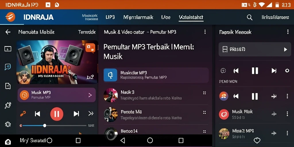 Tampilan antarmuka aplikasi Pemutar MP3 IDNRAJA yang modern dan intuitif.