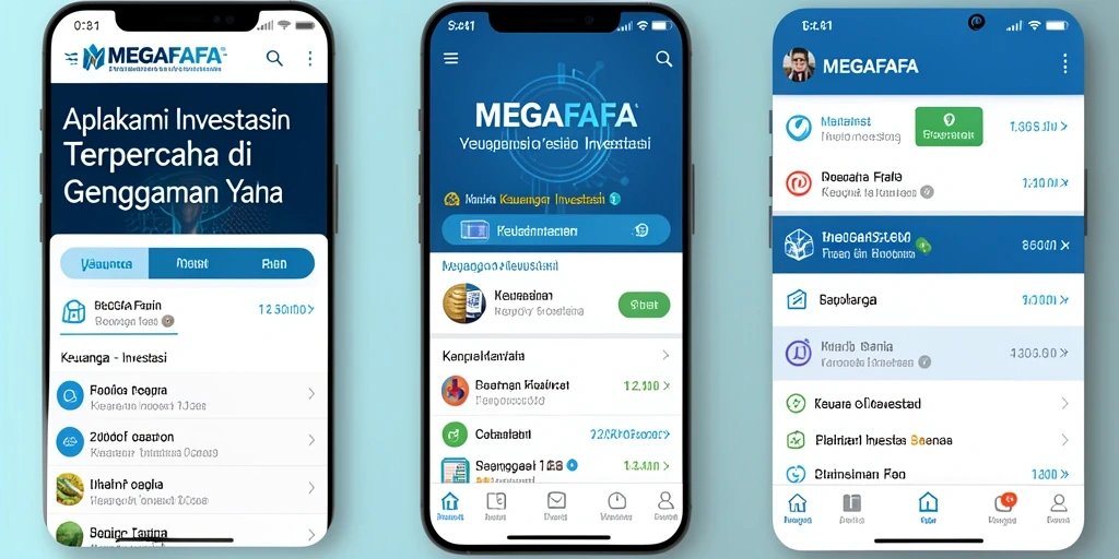 Antarmuka pengguna MEGAFAFA menampilkan fitur Investasi yang lengkap dan intuitif.