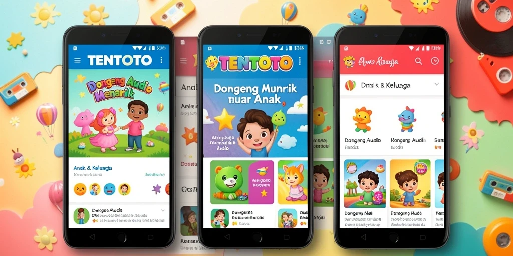 Antarmuka TENTOTO yang menarik dengan pilihan dongeng audio.