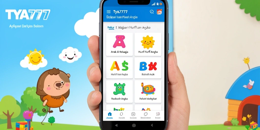 Tampilan antarmuka aplikasi Belajar Huruf dan Angka TYA777.